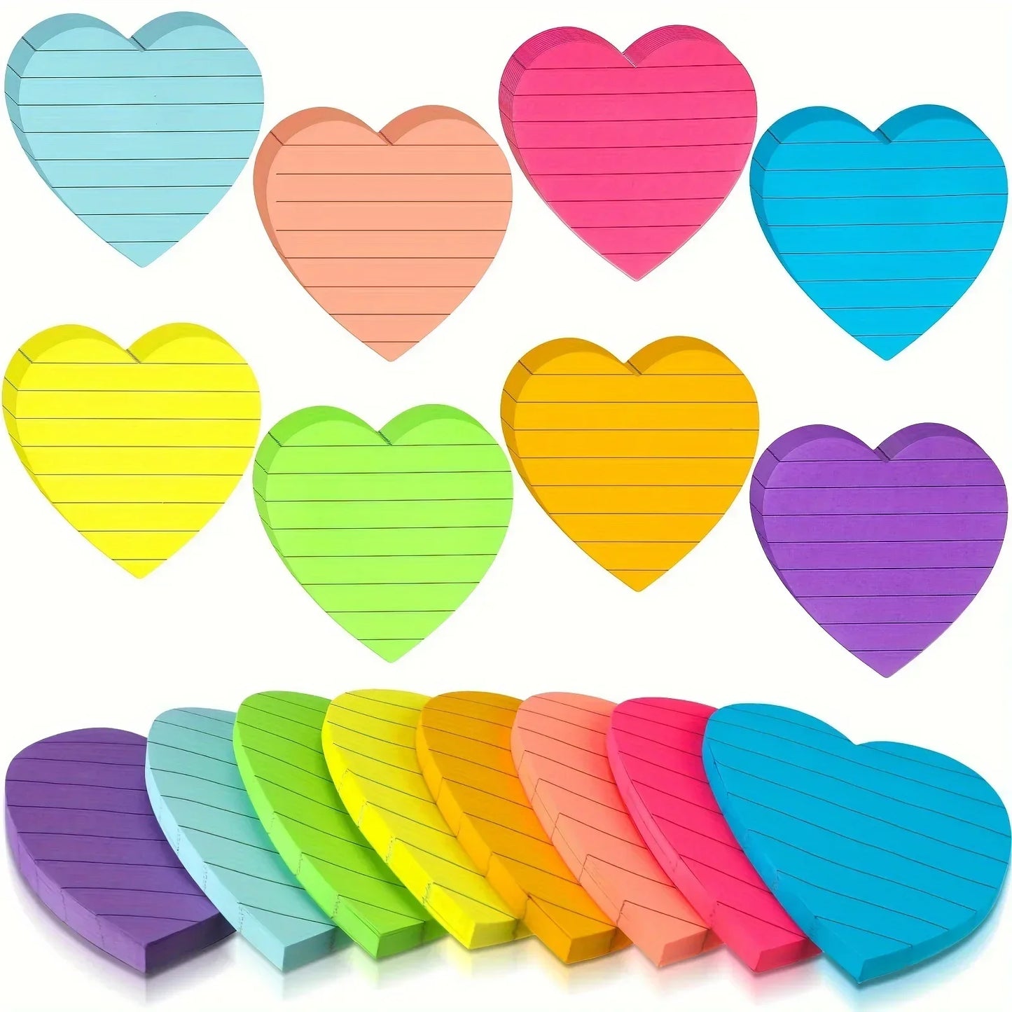 8 Colours 240pcs Heart Shaped Sticky Note Love Horizontal Line Fluorescent Colour Sticker Note Book Creative Student Supplies