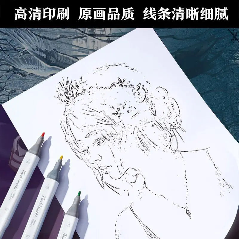 24 sheets anime hand drawn outline sketches anime colouring books for kids for adults painting book gui mie zhi ren/Chainsaw man