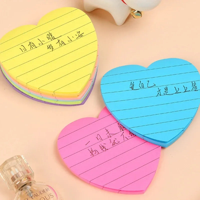 8 Colours 240pcs Heart Shaped Sticky Note Love Horizontal Line Fluorescent Colour Sticker Note Book Creative Student Supplies