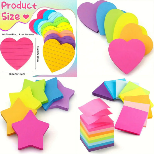 8 Colours 240pcs Heart Shaped Sticky Note Love Horizontal Line Fluorescent Colour Sticker Note Book Creative Student Supplies