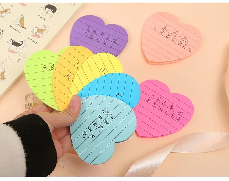 8 Colours 240pcs Heart Shaped Sticky Note Love Horizontal Line Fluorescent Colour Sticker Note Book Creative Student Supplies