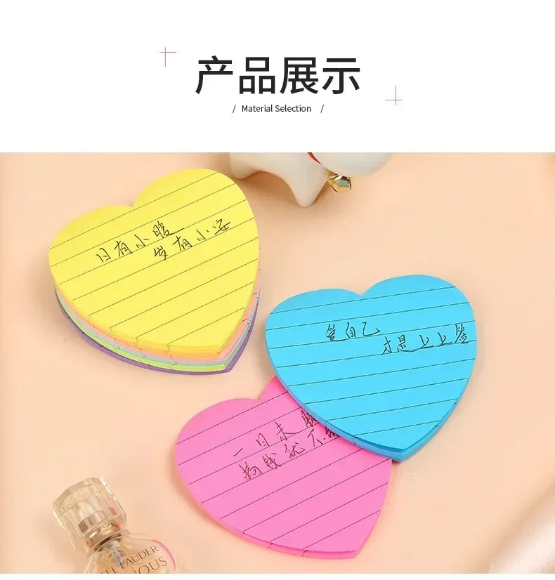 8 Colours 240pcs Heart Shaped Sticky Note Love Horizontal Line Fluorescent Colour Sticker Note Book Creative Student Supplies