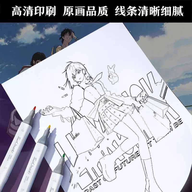 24 sheets anime hand drawn outline sketches anime colouring books for kids for adults painting book gui mie zhi ren/Chainsaw man