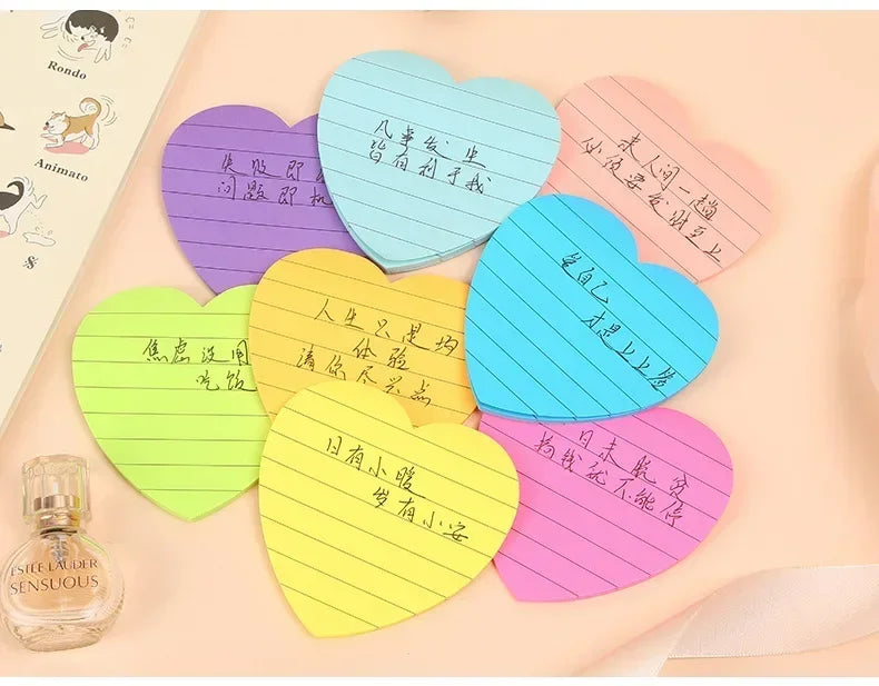 8 Colours 240pcs Heart Shaped Sticky Note Love Horizontal Line Fluorescent Colour Sticker Note Book Creative Student Supplies