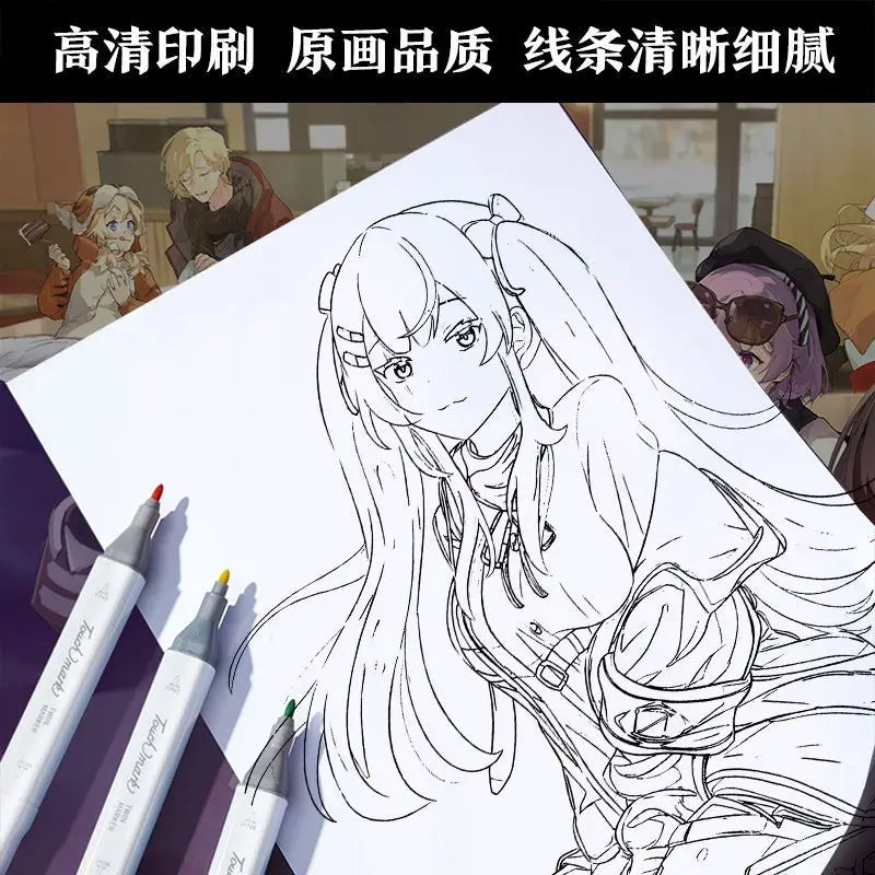 24 sheets anime hand drawn outline sketches anime colouring books for kids for adults painting book gui mie zhi ren/Chainsaw man